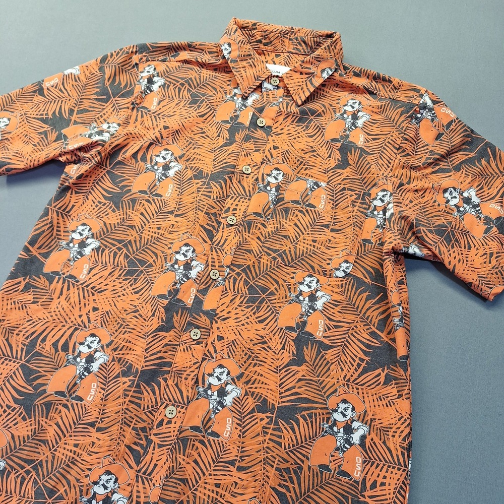 Tellum + Chop Mens Oklahoma State University Pistol Pete Aloha Shirt Orange M